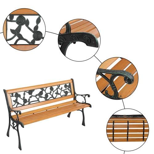49.5in Hardwood Seat Metal Armrest Garden Bench W81942