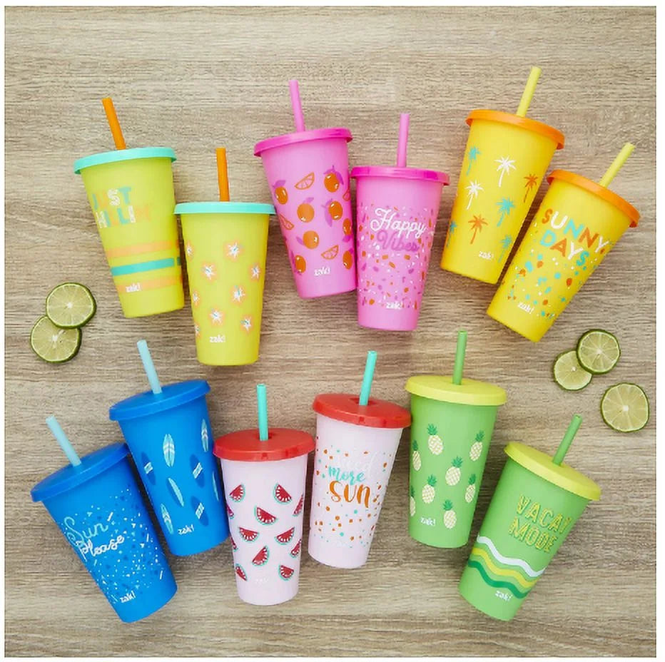 25 oz Tumbler 12-Pack Set with Lids and Straws Q967