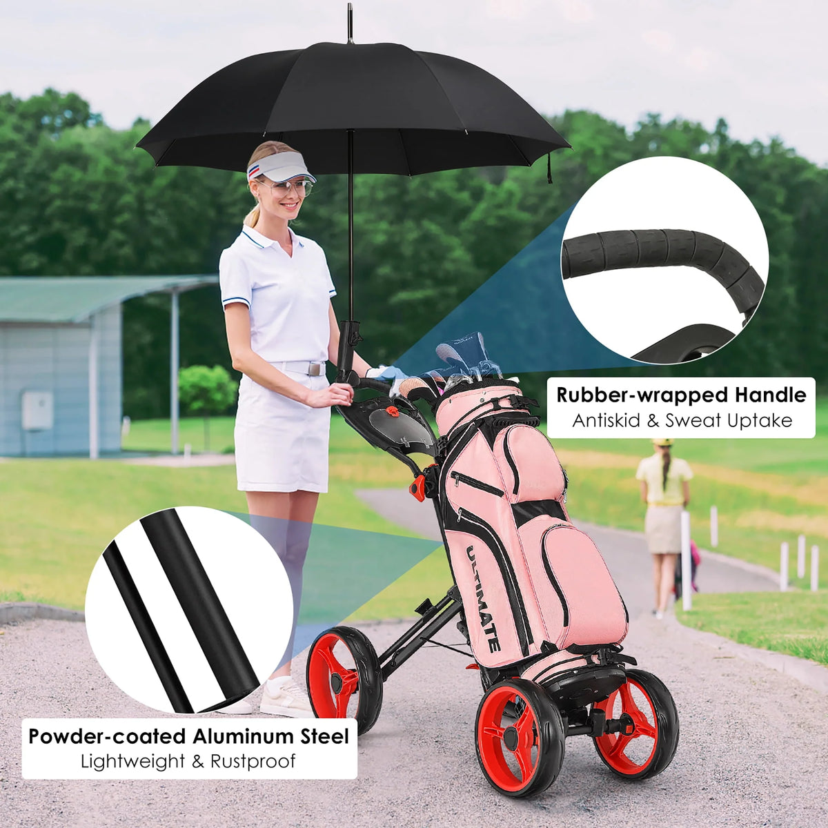 Folding 4 Wheels Golf Push Cart with Brake Scoreboard Adjustable Handle Gray C958779