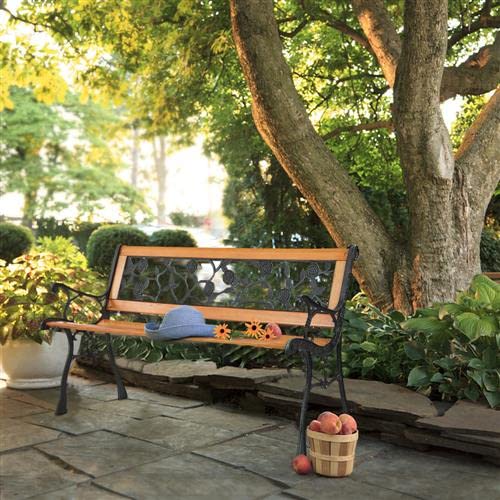 49.5in Hardwood Seat Metal Armrest Garden Bench W81942