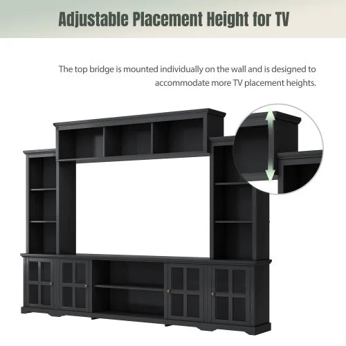 Black Modern TV Stand with Tempered Glass Door R972