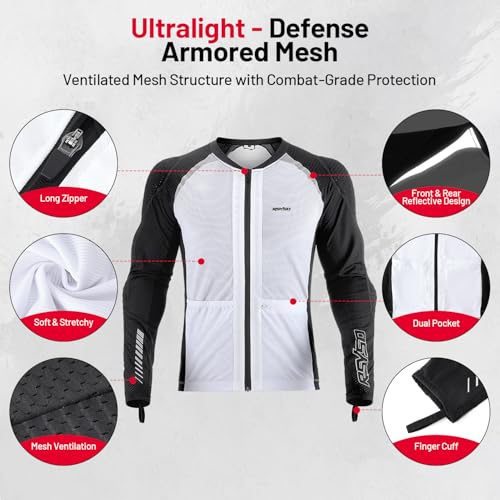 Armored Motorcycle Shirt with CE Certified Protective Mesh and Reflective Strips W12794