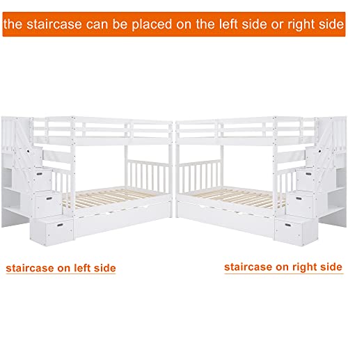 White Twin over Full Wood Bunk Bed with Trundle and Storage N889