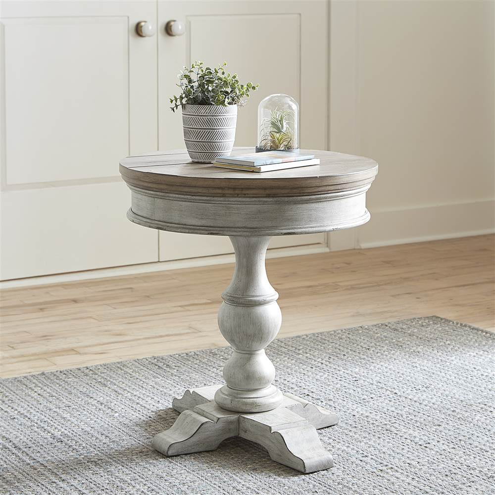 Off White Wood Round Pedestal Side Table W248