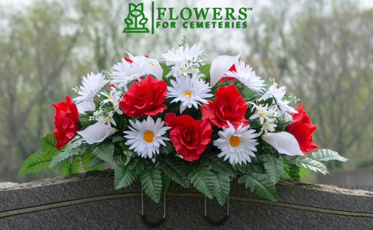 White Artificial Cemetery Flowers Saddle J993446