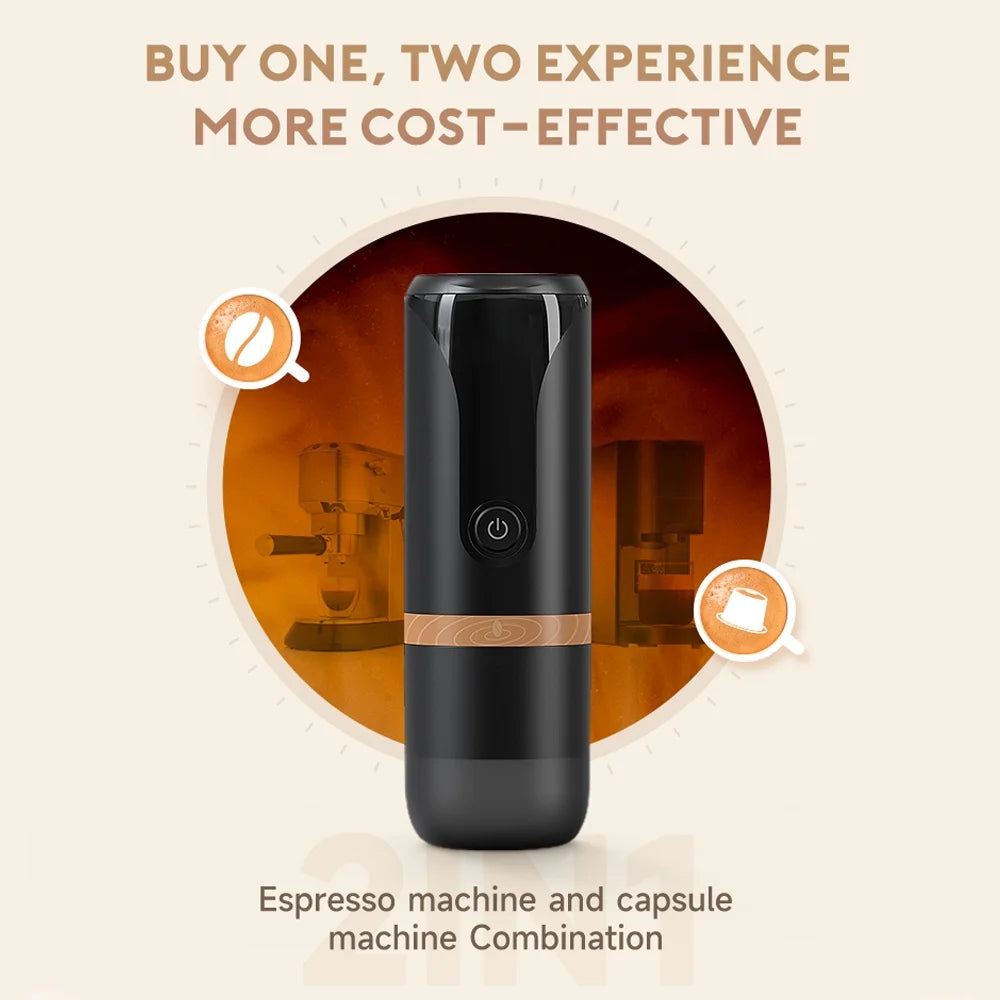Portable Espresso Machine 9 Bar Pressure Rechargeable 2 in 1 Black G902426
