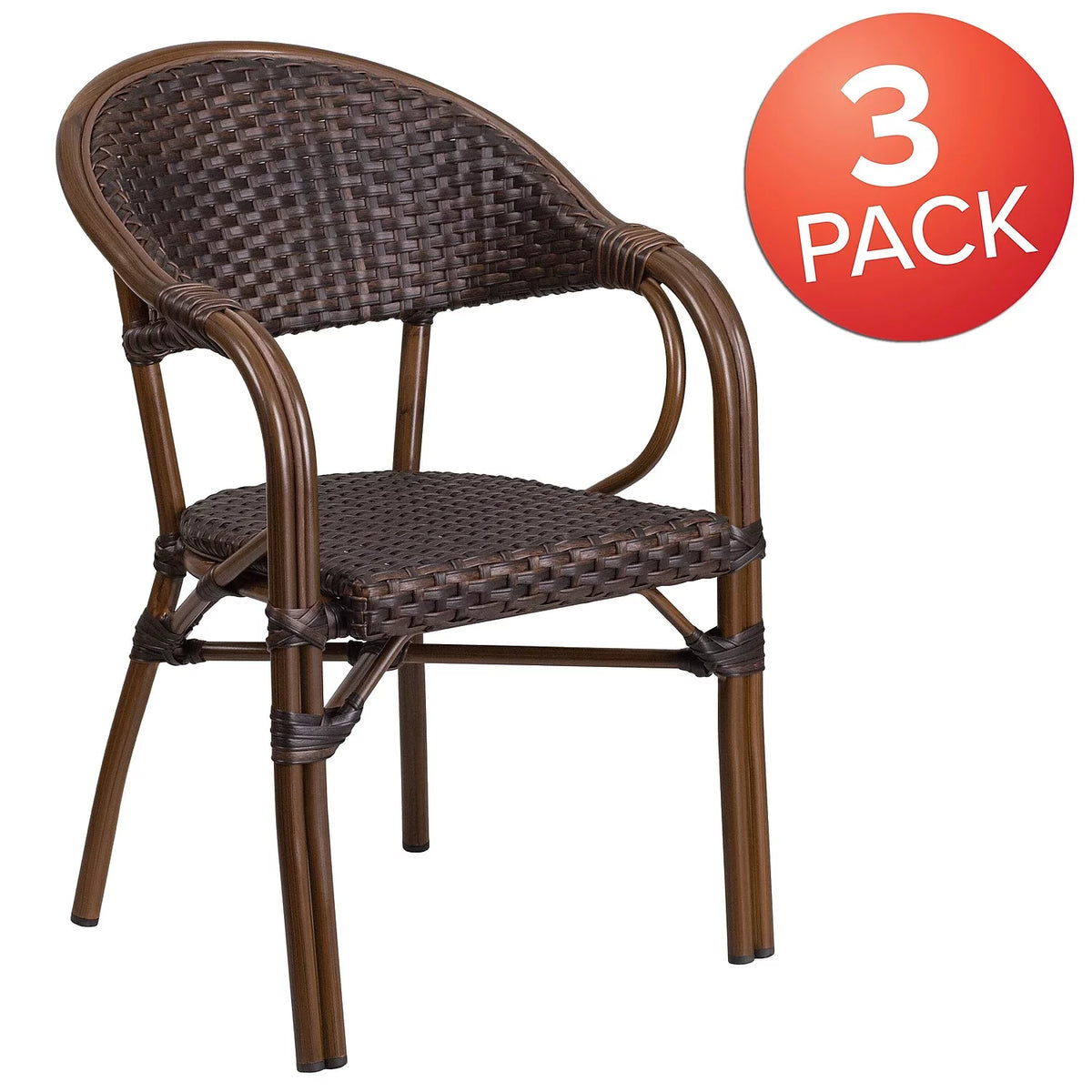 Dark Brown Rattan Patio Dining Arm Chair Set of 3 S1847