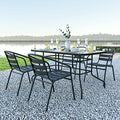 Rectangular Metal Patio Table & Chairs Set with Tempered Glass Top and 4 Black Aluminum Stacking Chairs D475029