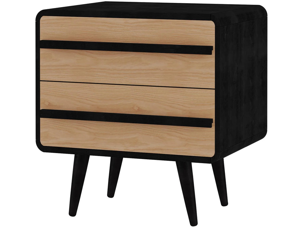 Black and Oak 2 Drawer Nightstand U9336