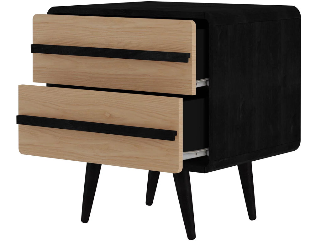 Black and Oak 2 Drawer Nightstand U9336
