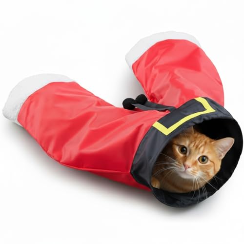 Christmas Cat Tunnel Tube with Balls, 3 Way Crinkle Paper Spring-Steel Frame G277843