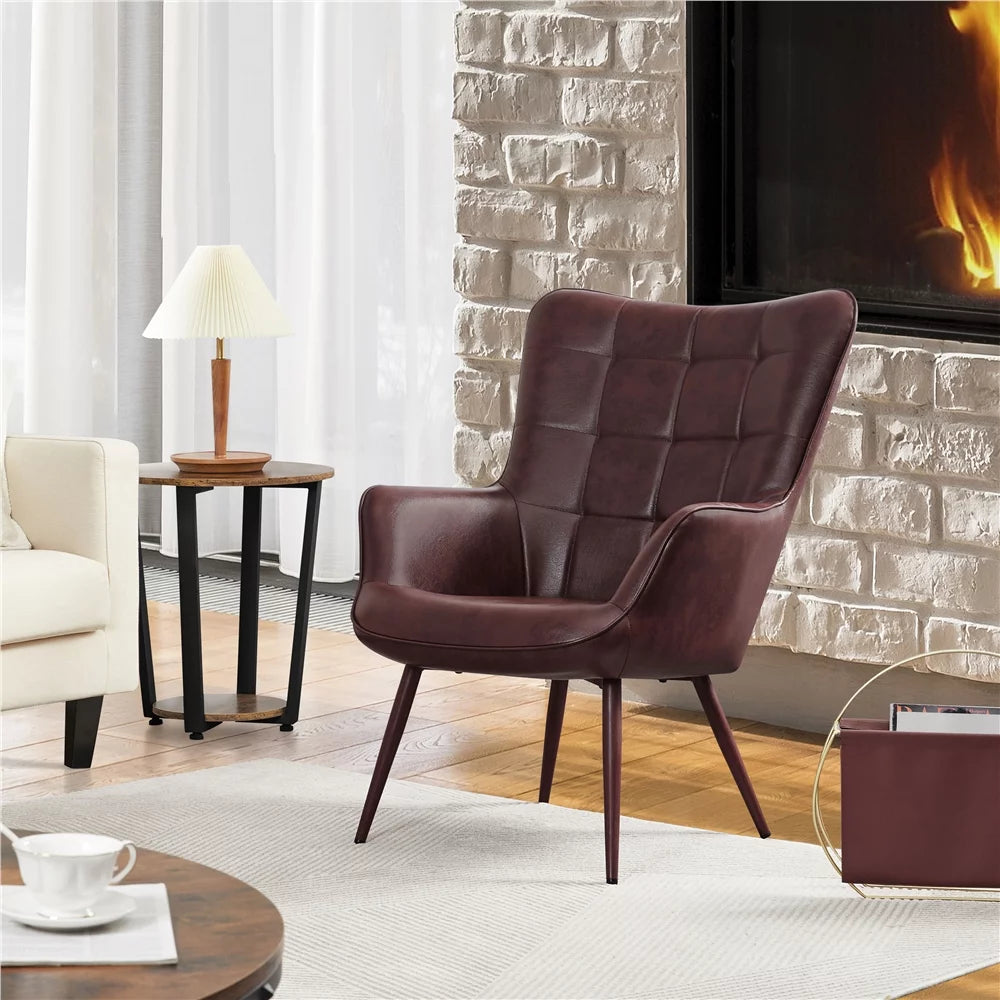 Brown Faux Leather Wingback Accent Chair J61820