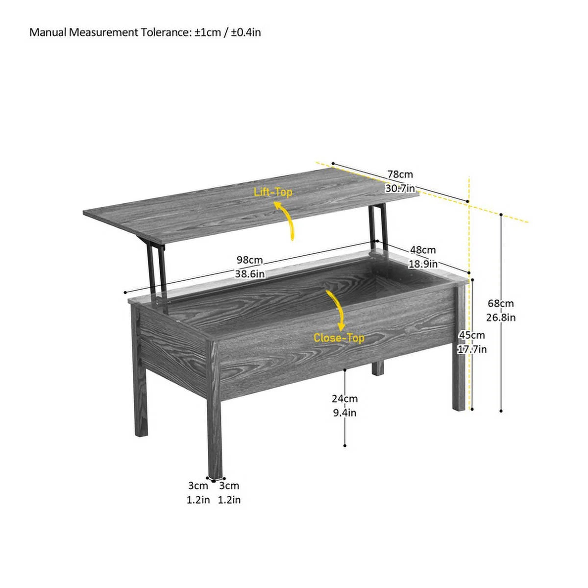Dark Grey Oak Lift-Top Coffee Table with Storage P9537