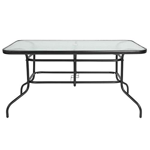 Rectangular Metal Patio Table & Chairs Set with Tempered Glass Top and 4 Black Aluminum Stacking Chairs D475029