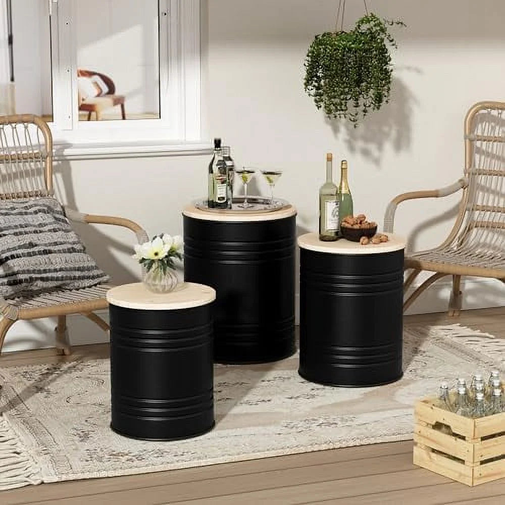 Set of 3 Galvanized Metal Ottoman with Wood Lid G561876