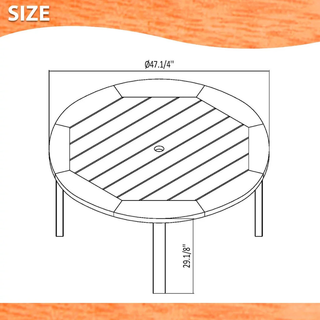 5-Piece Solid Wood Round Patio Dining Set W5067