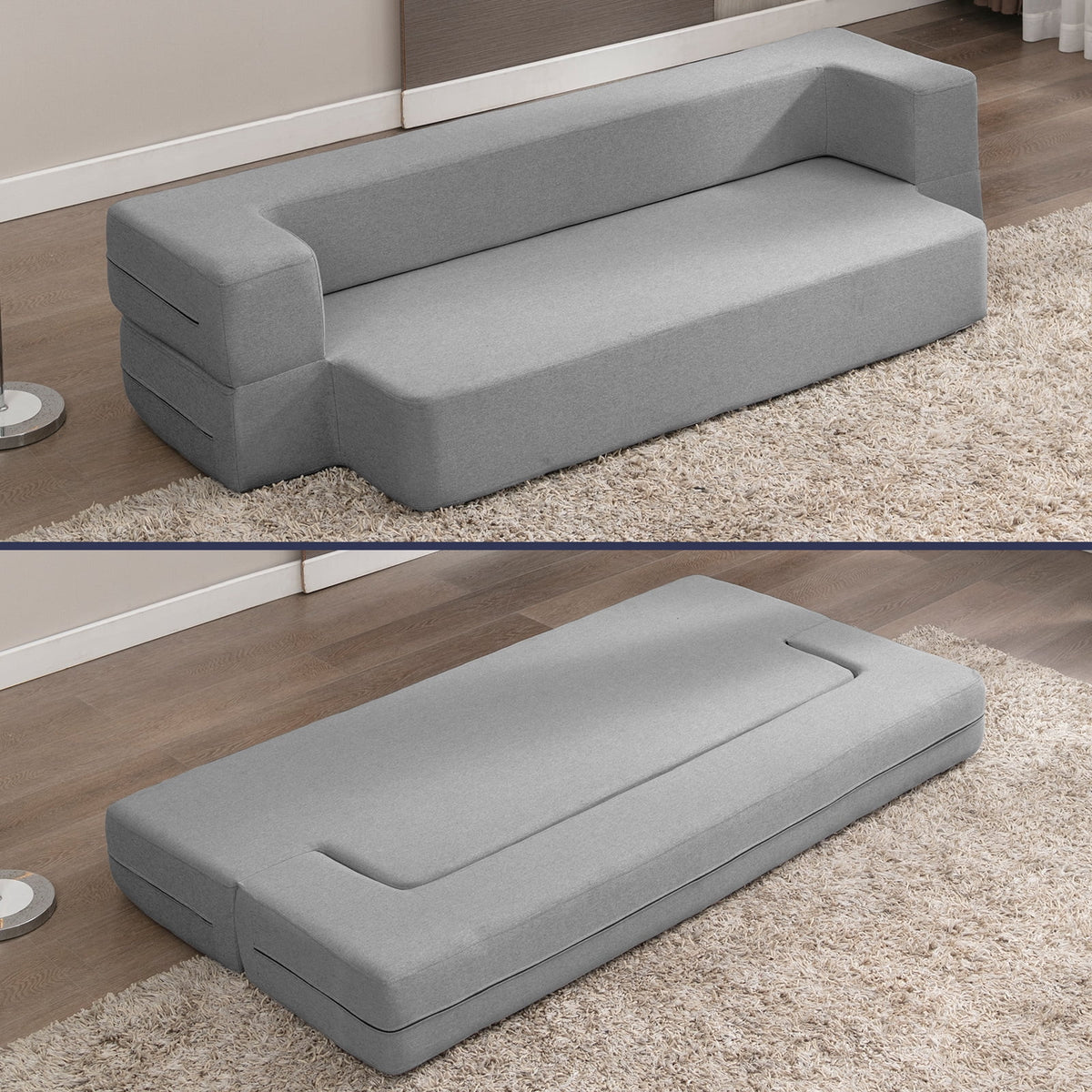 Twin Size Light Grey Linen Convertible Sleeper Sofa Bed R204