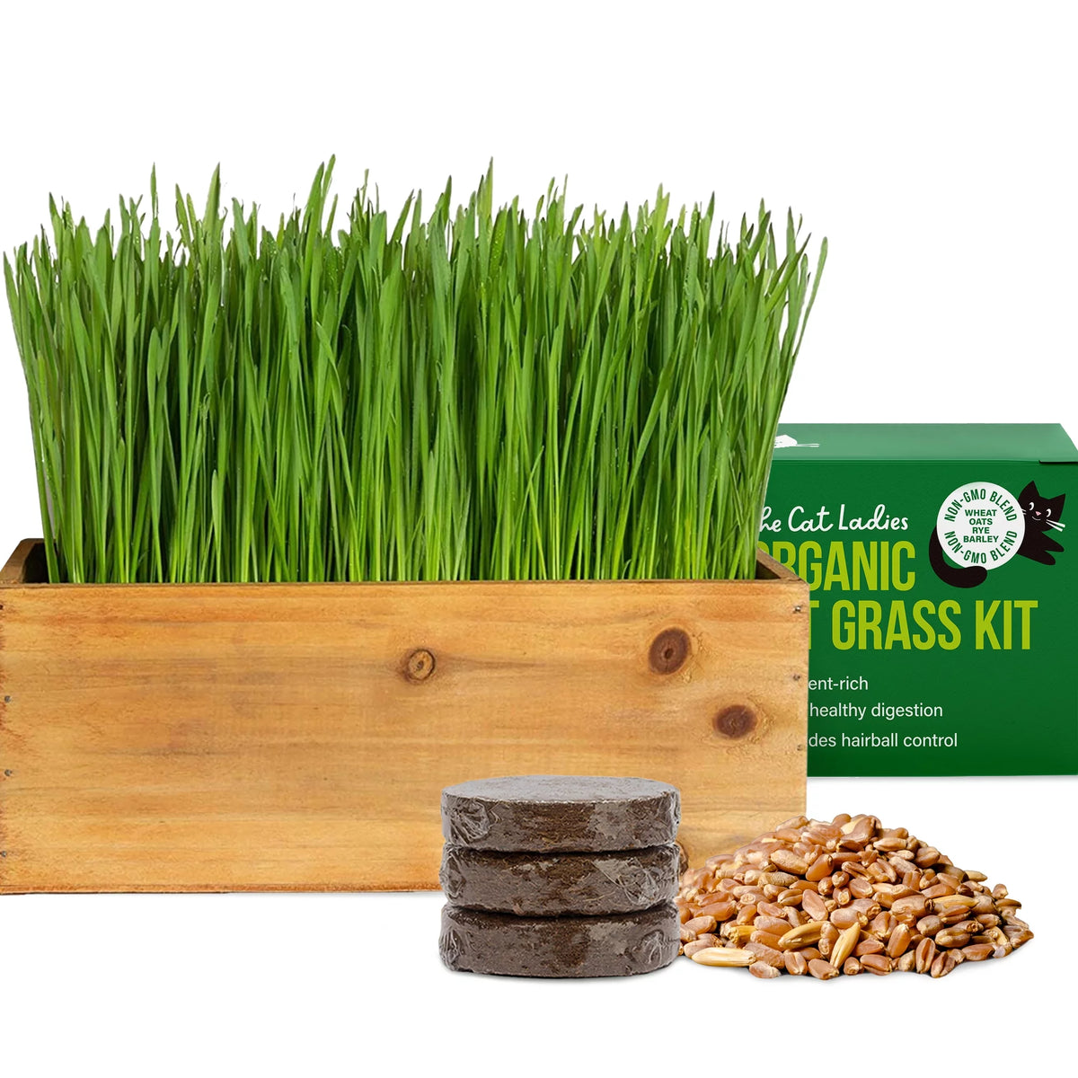 Organic Cat Grass Kit with Wood Planter, Seed and Soil Z482