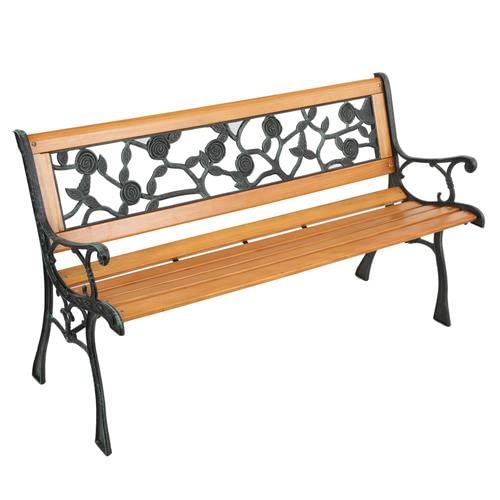 49.5in Hardwood Seat Metal Armrest Garden Bench W81942