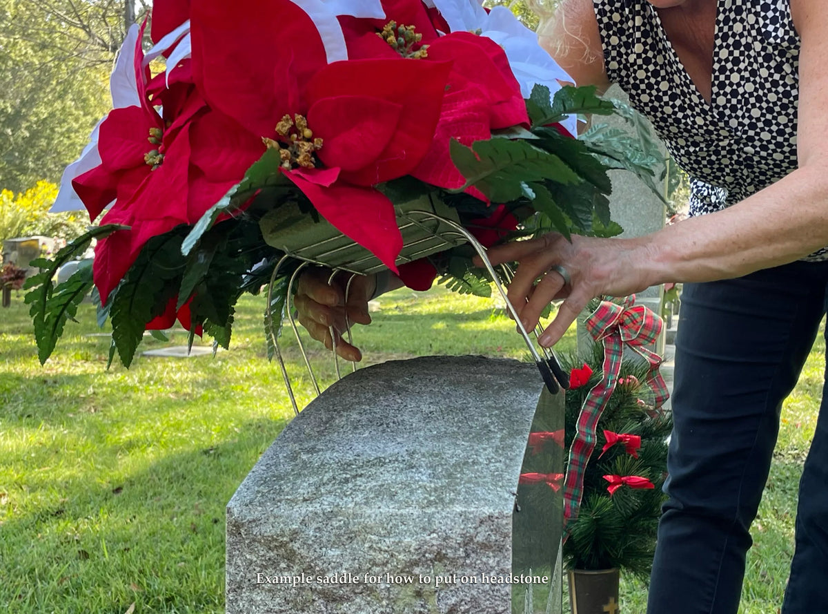 White Artificial Cemetery Flowers Saddle J993446