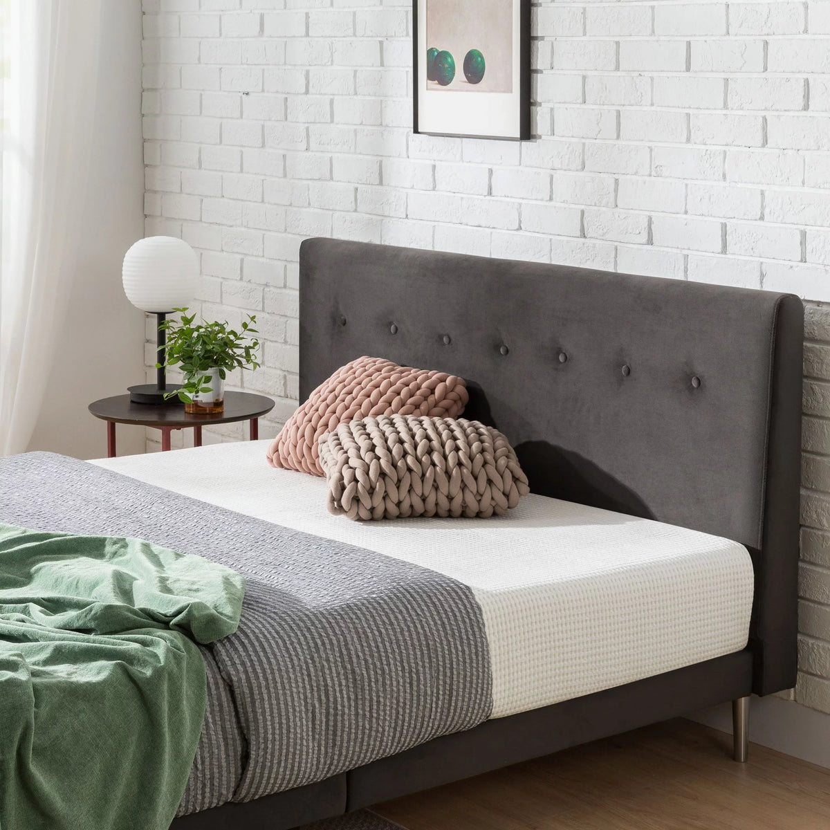 Charcoal Velvet Upholstered Queen Platform Bed Frame M5722