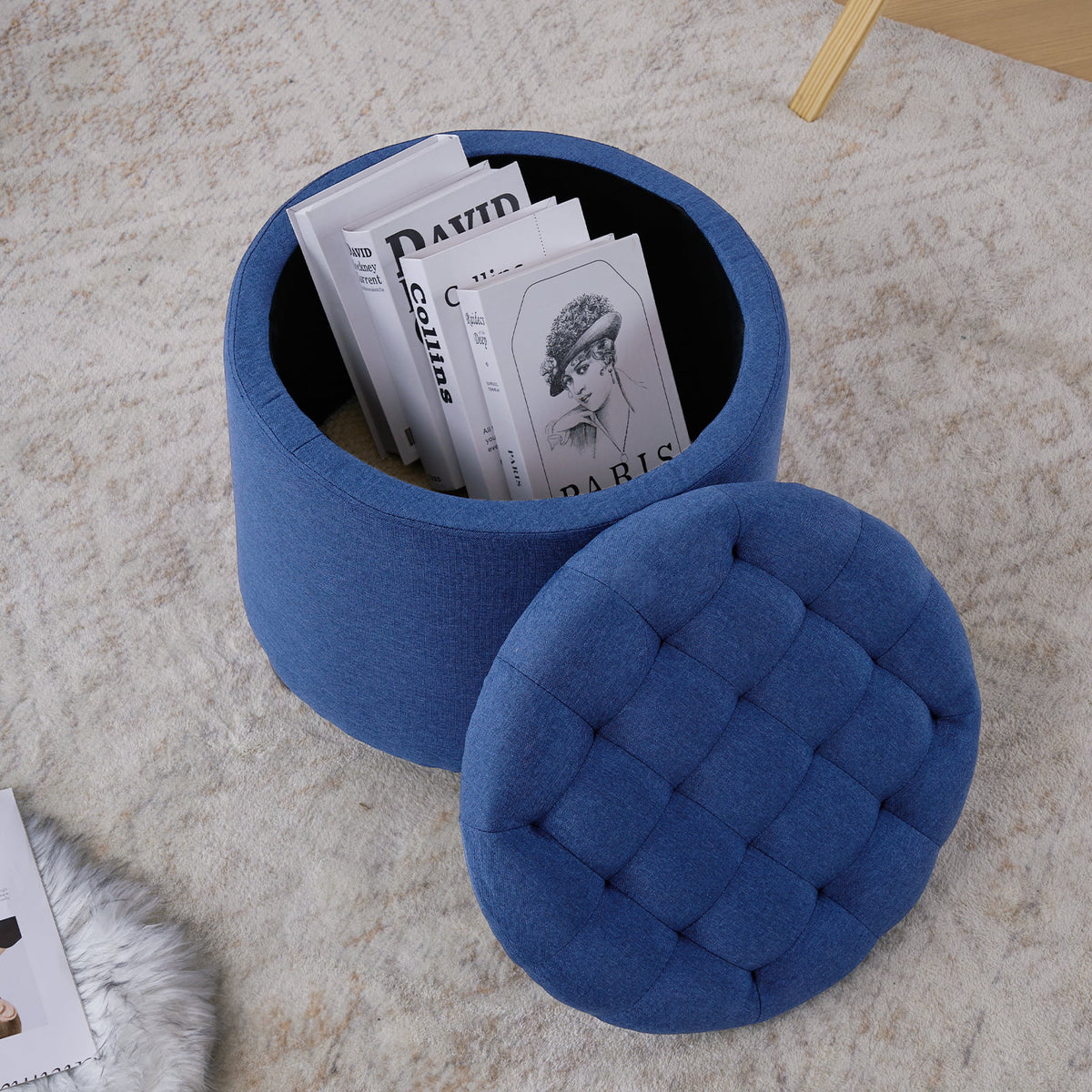 Large Round Storage Ottoman with Removable Lid E60549