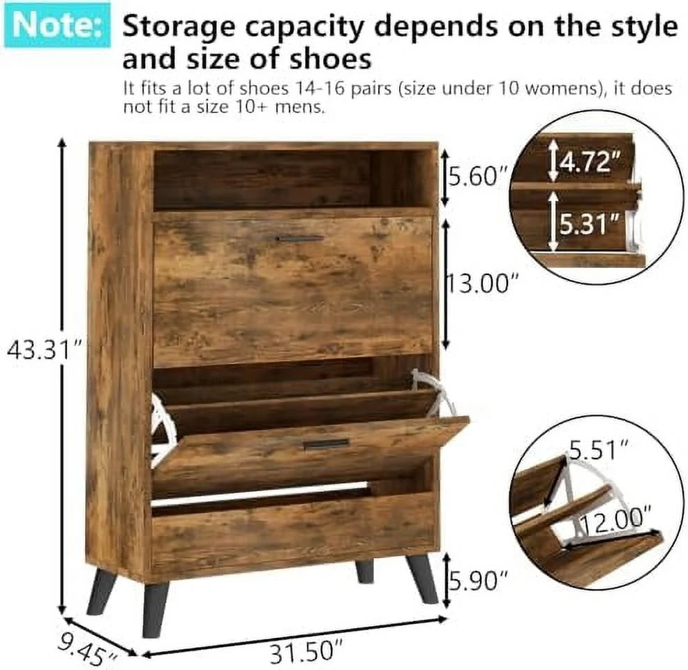 Free Standing Shoe Rack Cabinet with 3 Flip Drawers H443992
