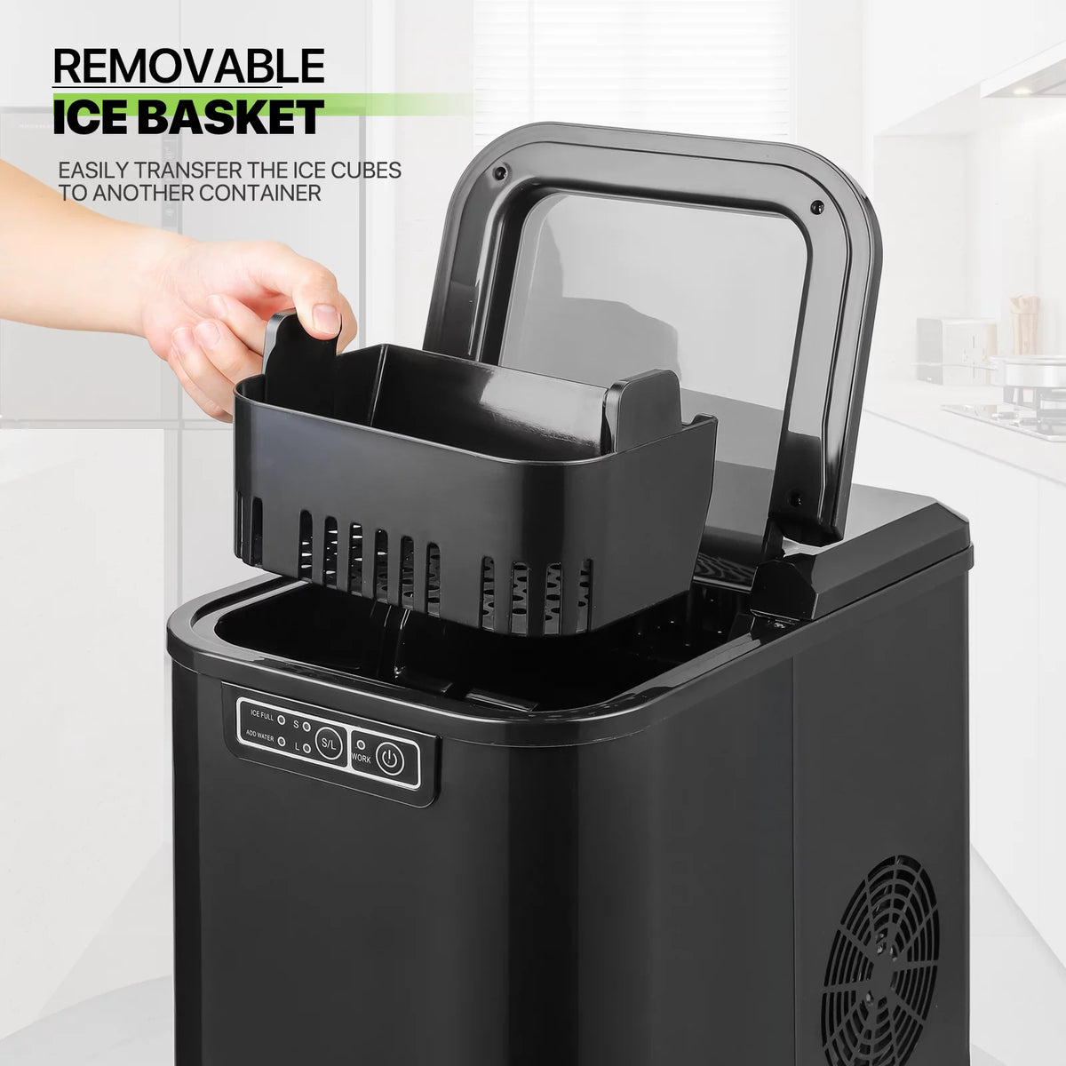 Black Countertop Ice Maker Machine with Ice Scoop and Basket F2034