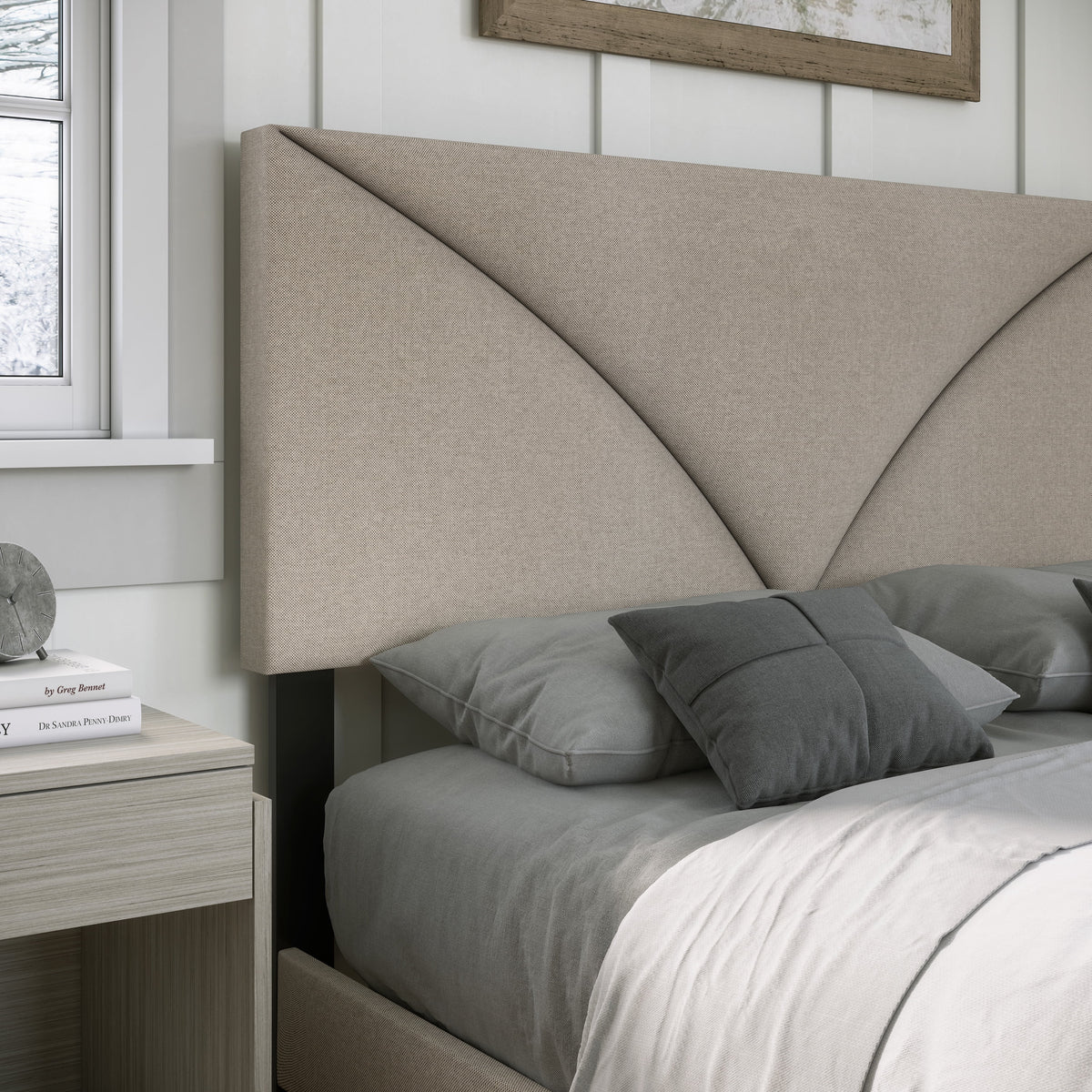 Linen Upholstered Platform Bed Off White Full P13500