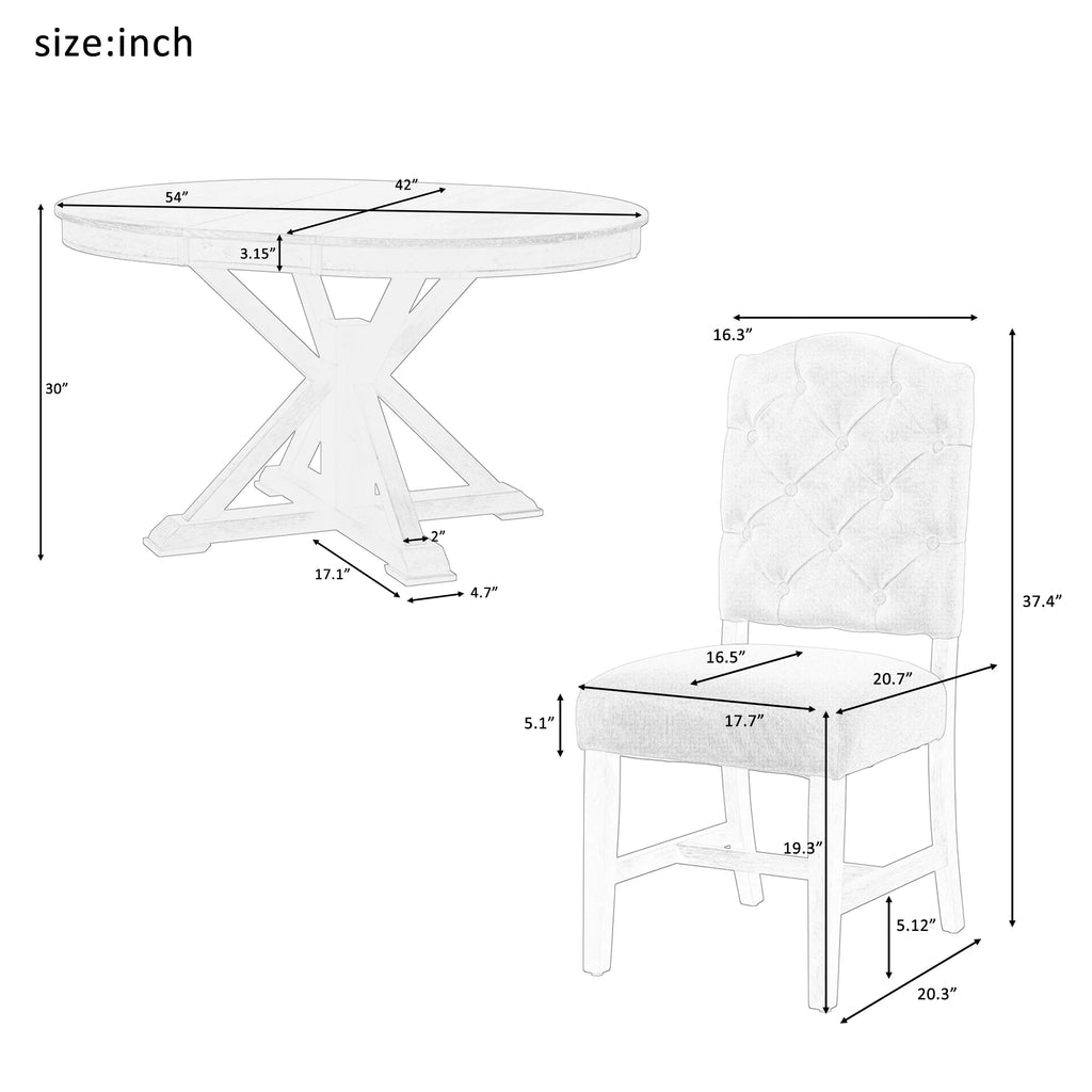 Retro Dining Table Set with Extendable Table and 4 Upholstered Chairs M422726
