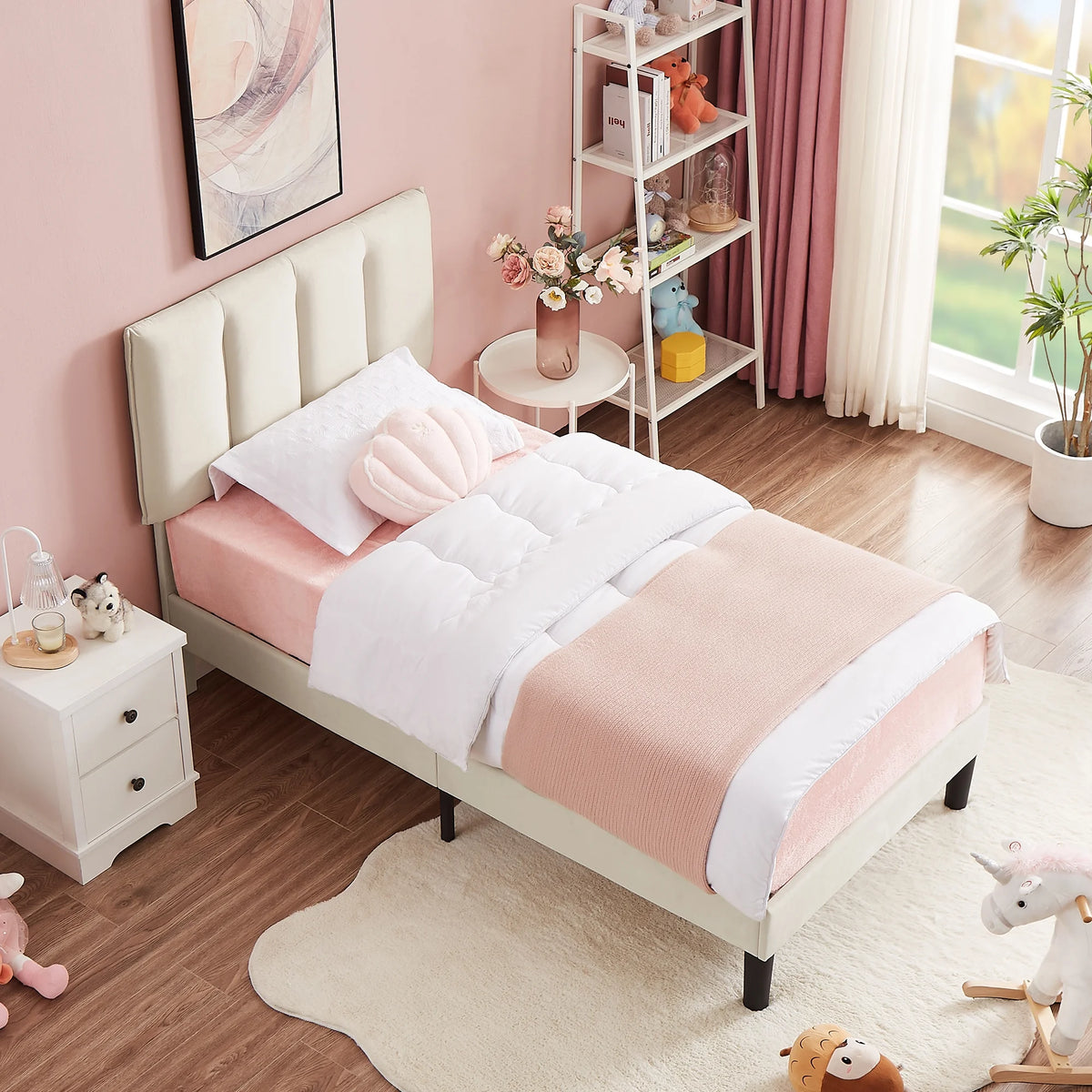 Queen Size Upholstered Platform Bed Frame with Adjustable Headboard U25218