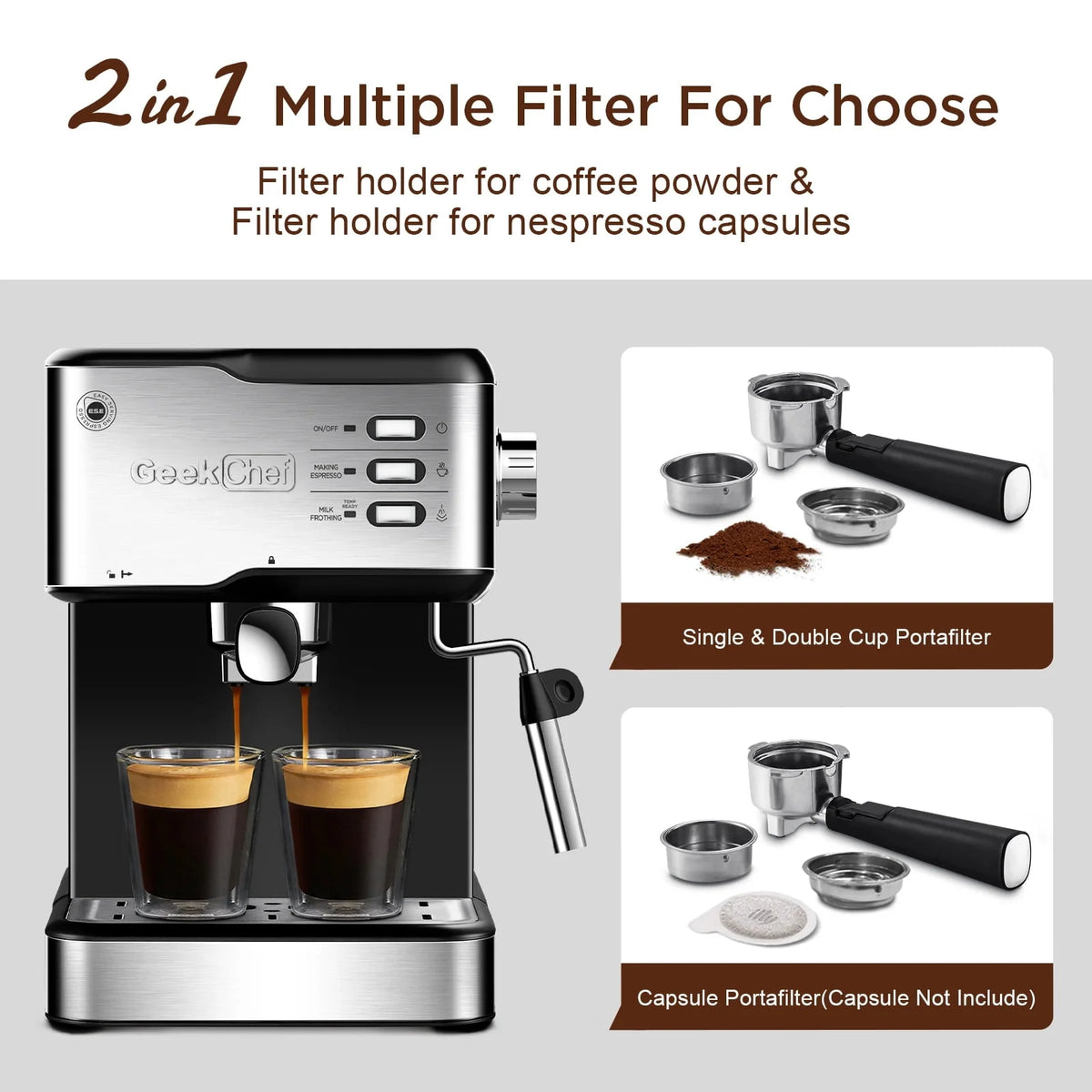 20 Bar Espresso and Cappuccino Maker 950W 1.5L N56449
