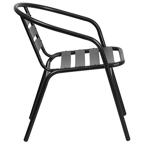 Rectangular Metal Patio Table & Chairs Set with Tempered Glass Top and 4 Black Aluminum Stacking Chairs D475029