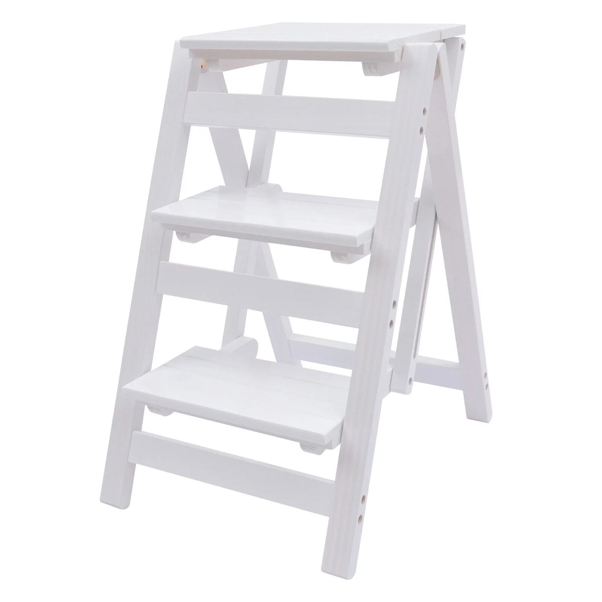 Folding Wooden Step Stool Anti-Slip White T577313