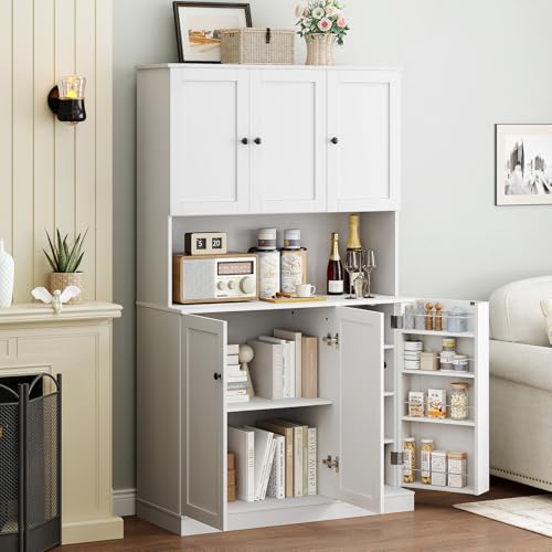Black Kitchen Pantry Storage Cabinet with Microwave Stand M2893