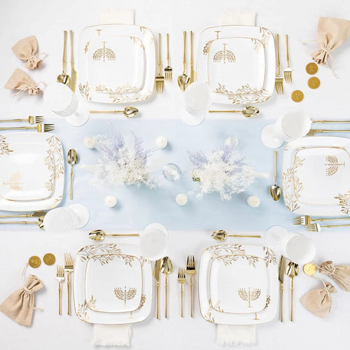 10" Square Plastic Plates with White Gold Design (60 Pack) V729672