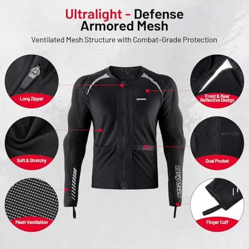 Armored Motorcycle Shirt with CE Certified Protective Mesh and Reflective Strips W12794