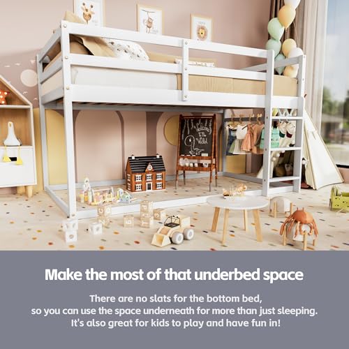 Twin Over Twin Wooden Bunk Bed with Ladder and Guardrails F923998