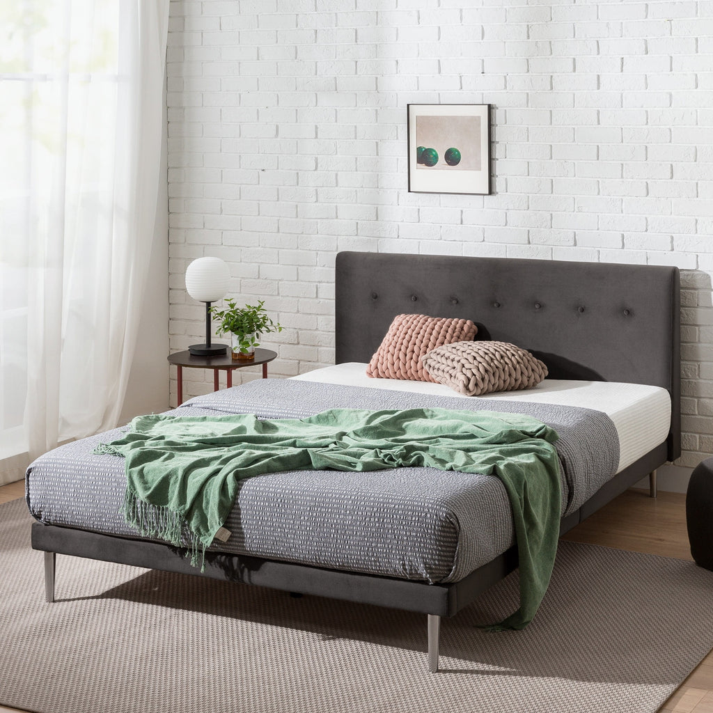 Charcoal Velvet Upholstered Queen Platform Bed Frame M5722