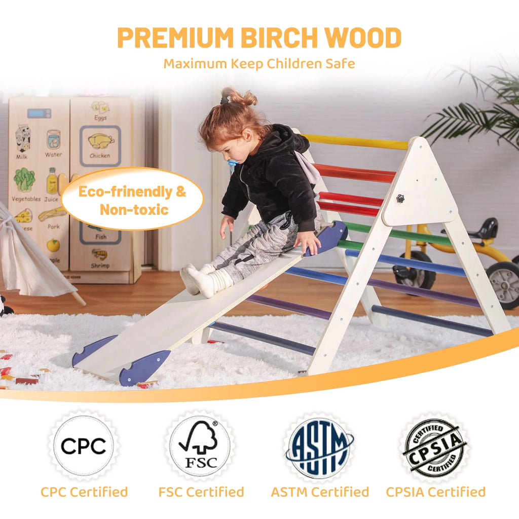 4-in-1 Wooden Pikler Climbing Triangle with Ramp and Arch A489