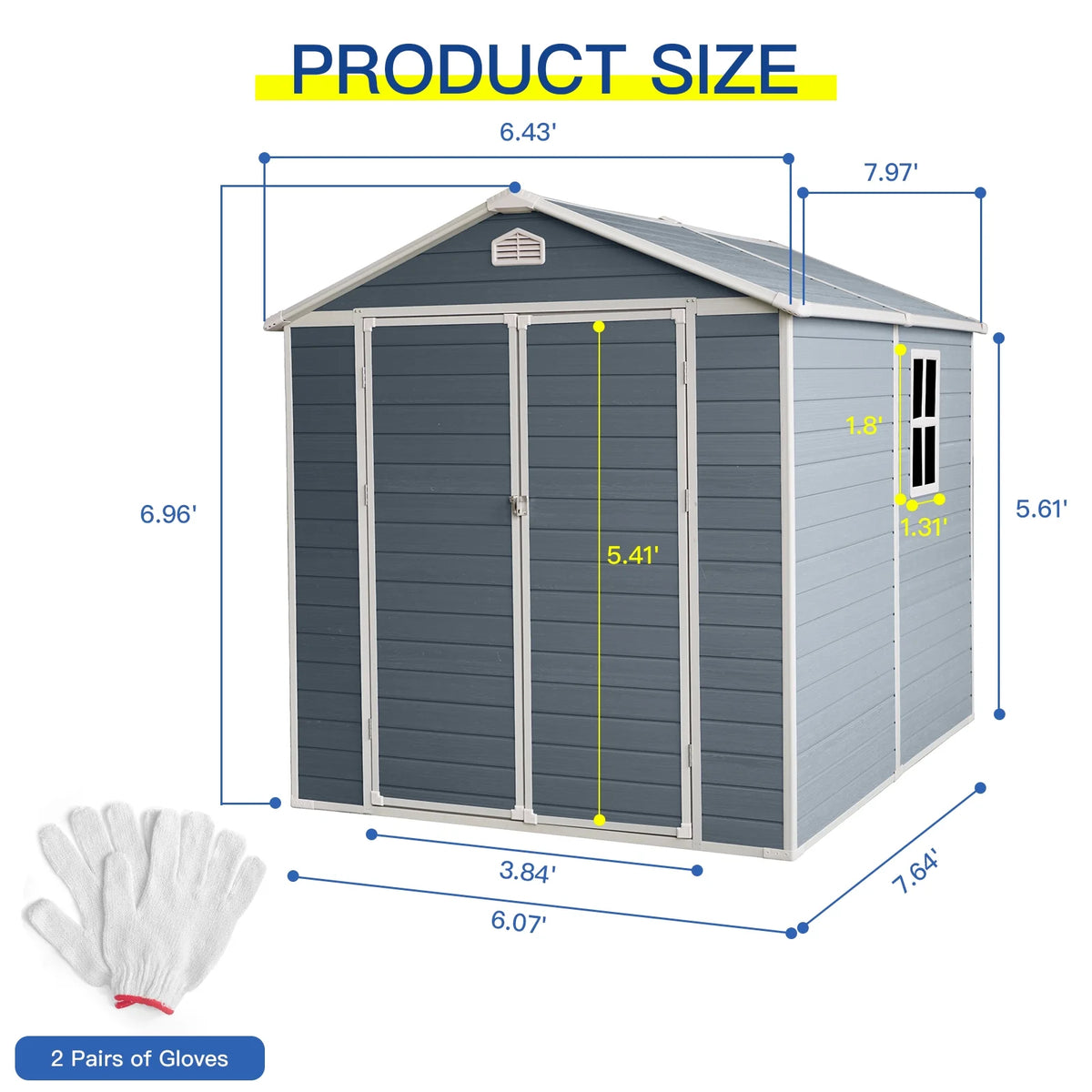 6x8 FT Plastic Resin Outdoor Storage Shed with Floor and Lockable Door F87471
