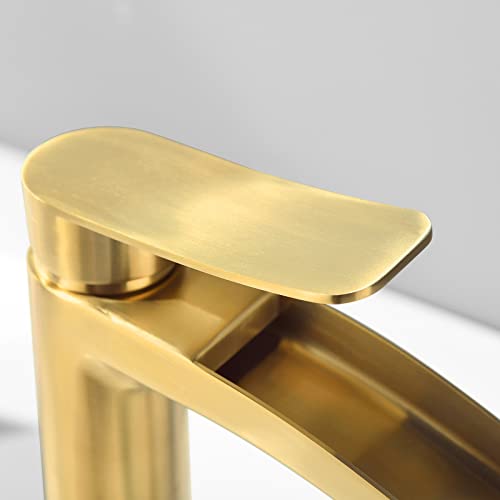 Brushed Gold Single Handle Waterfall Vessel Sink Faucet with Pop Up Drain R57478